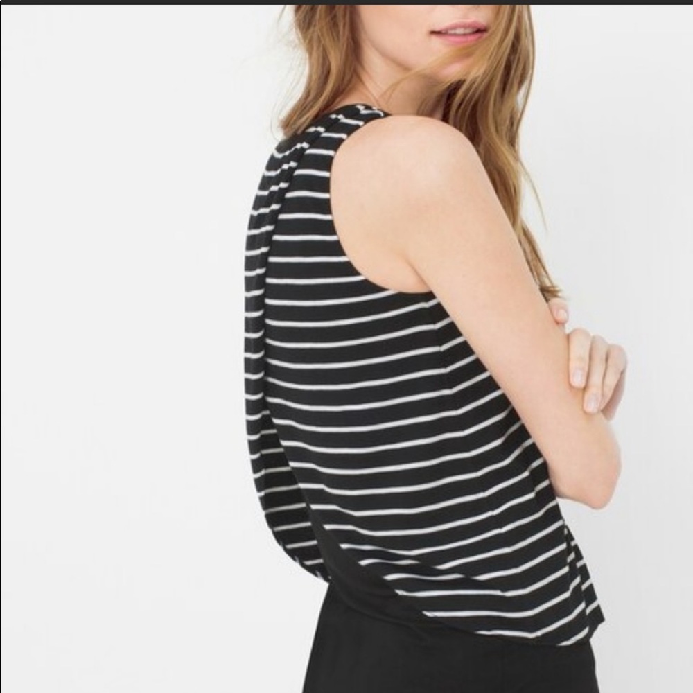 ๐ธ3/$25 WHBM V-neck Layered Black and White Striped High Lo Tank Top, Size S - Picture 3 of 15